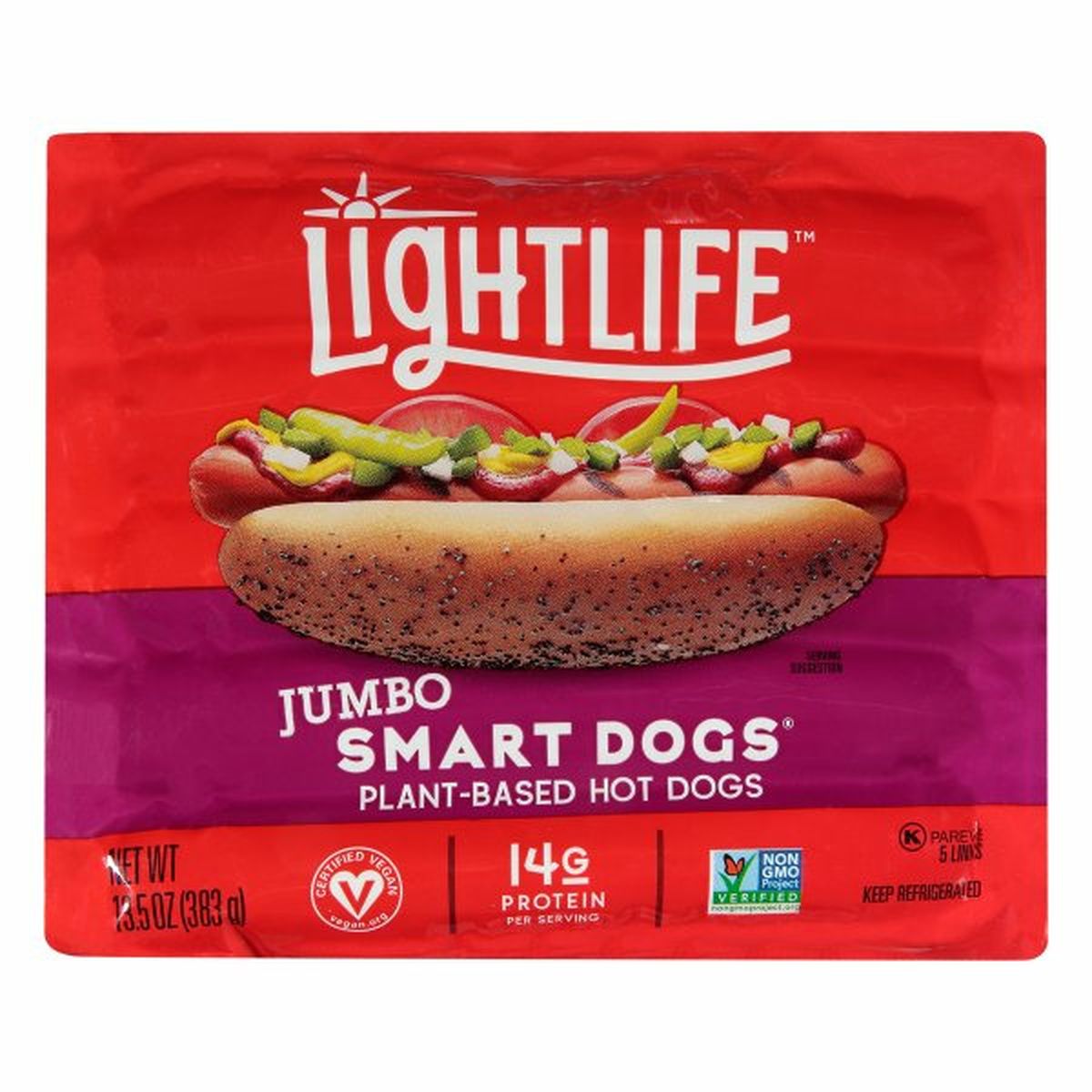 Calories in Lightlife Smart Dogs Hot Dogs, Plant-Based, Jumbo