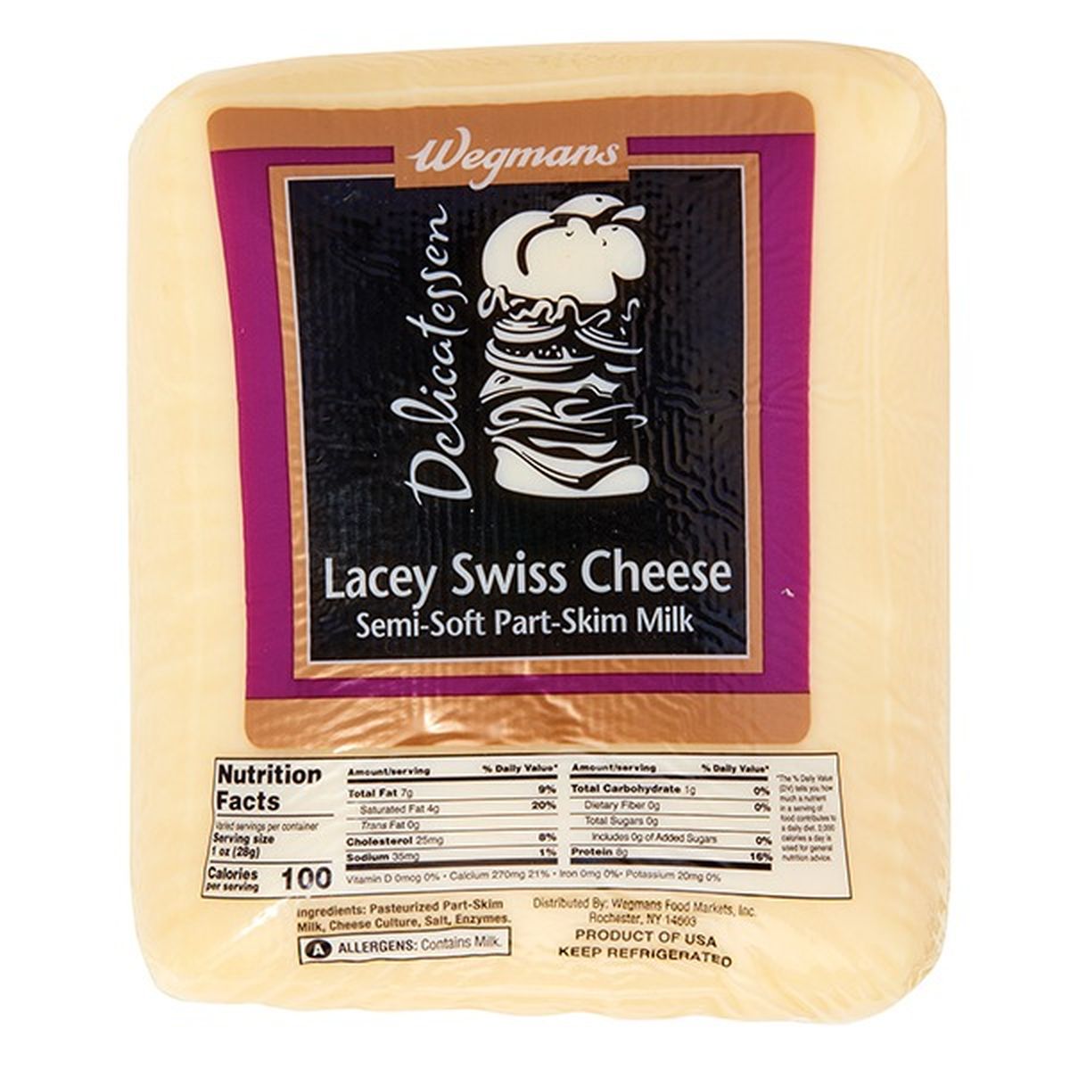 Calories in Wegmans Lacey Swiss Cheese