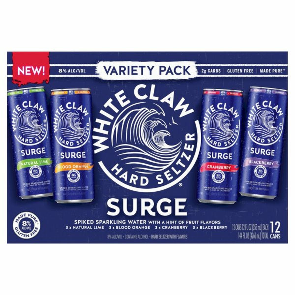 Calories in White Claw Surge Hard Seltzer Variety 12/12oz cans