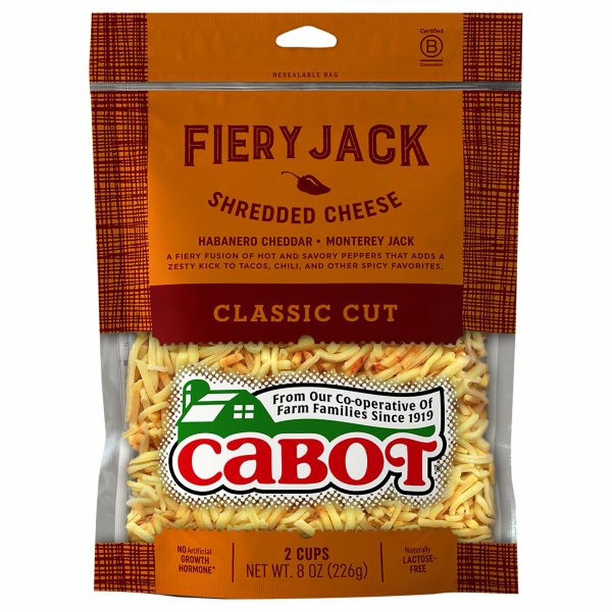 Calories in Cabot Shredded Cheese, Fiery Jack, Classic Cut