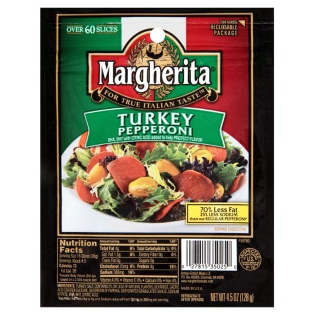 Calories in Margherita Pre-Sliced Turkey Pepperoni