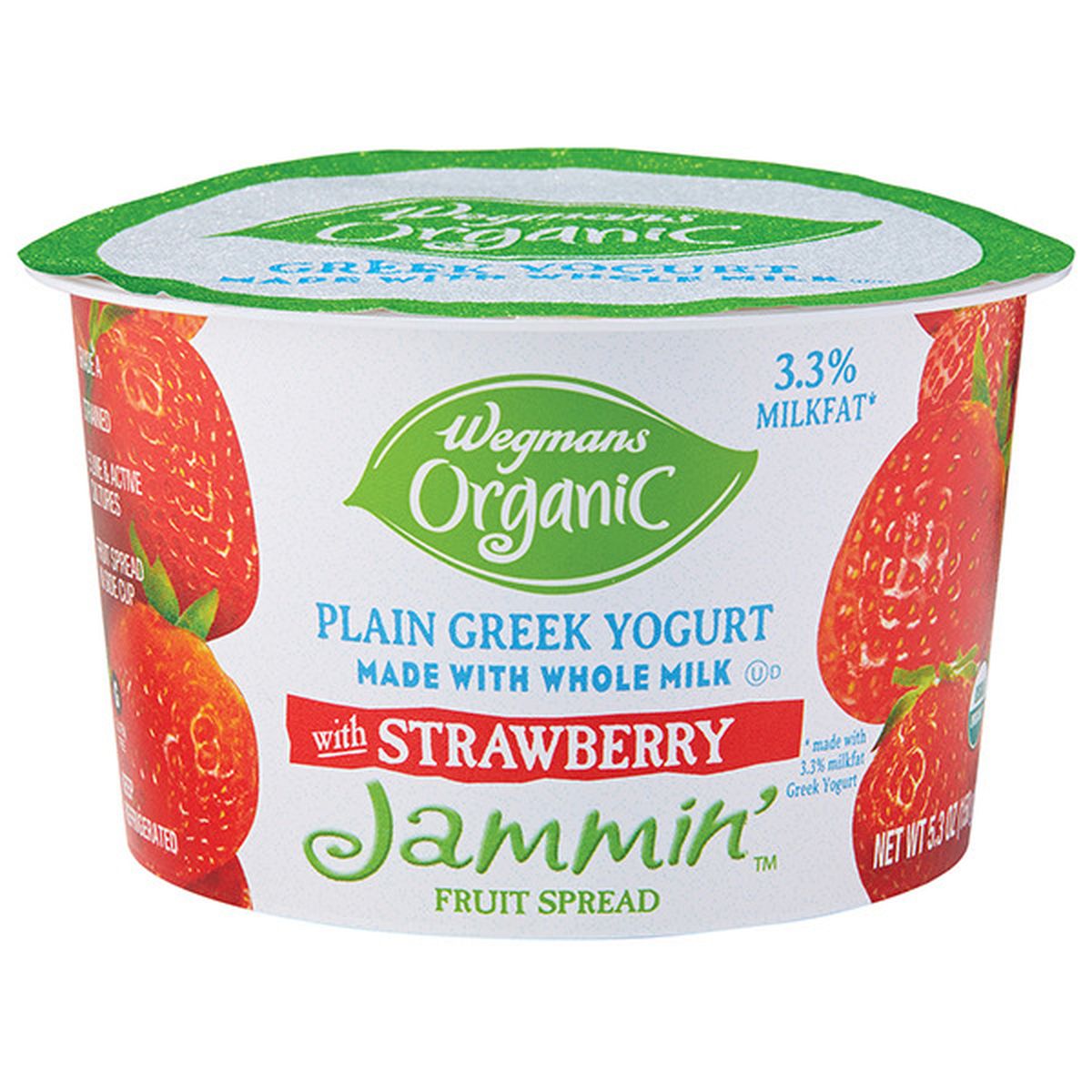 Calories in Wegmans Organic Greek Whole Milk Yogurt With Strawberry Jammin'