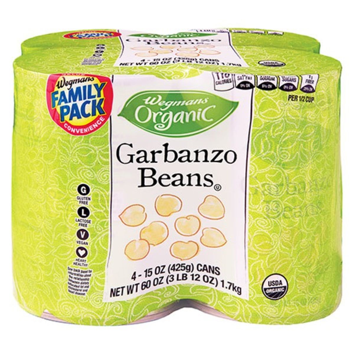 Calories in Wegmans Organic Garbanzo Beans, FAMILY PACK