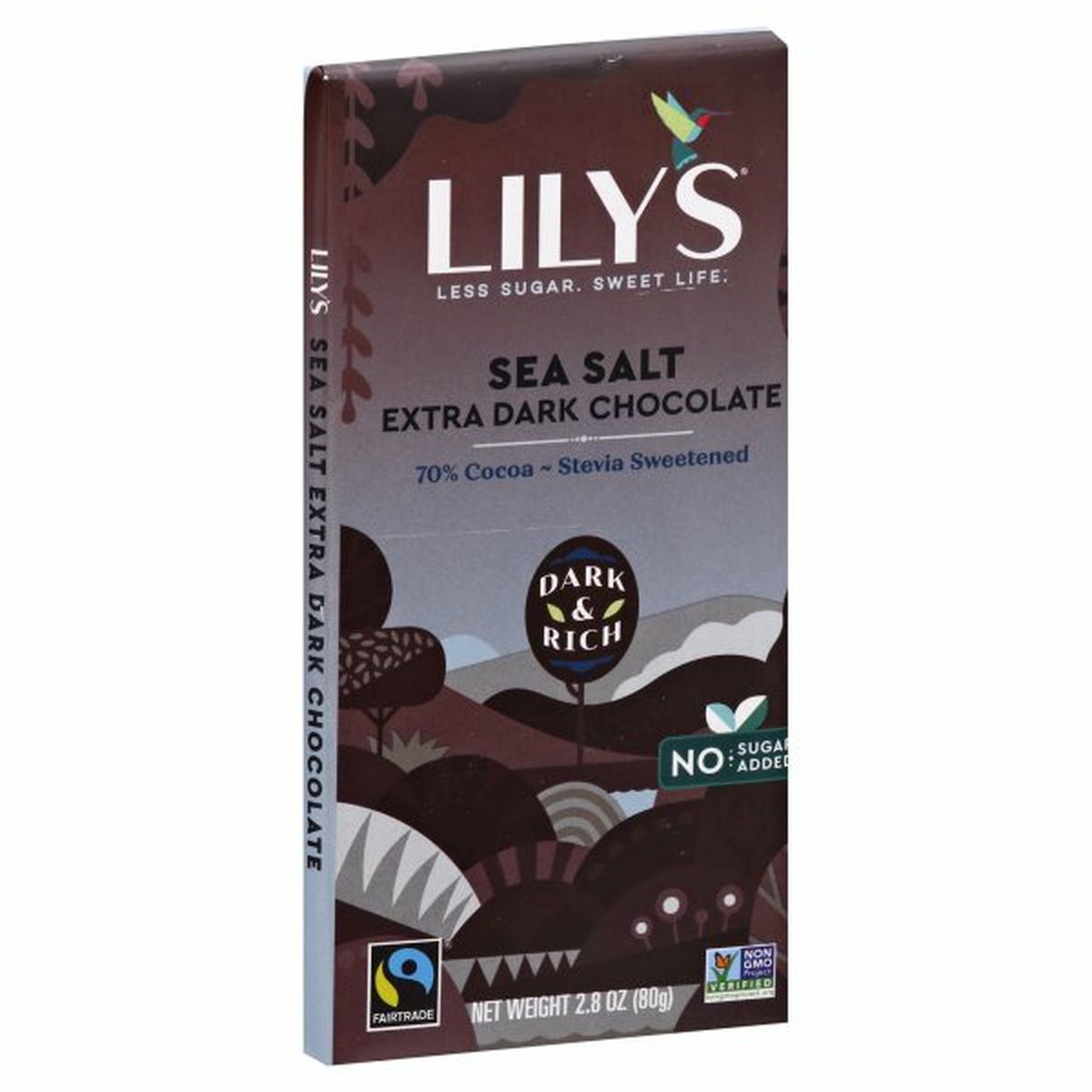 Calories in Lily's Dark Chocolate, Extra, Sea Salt