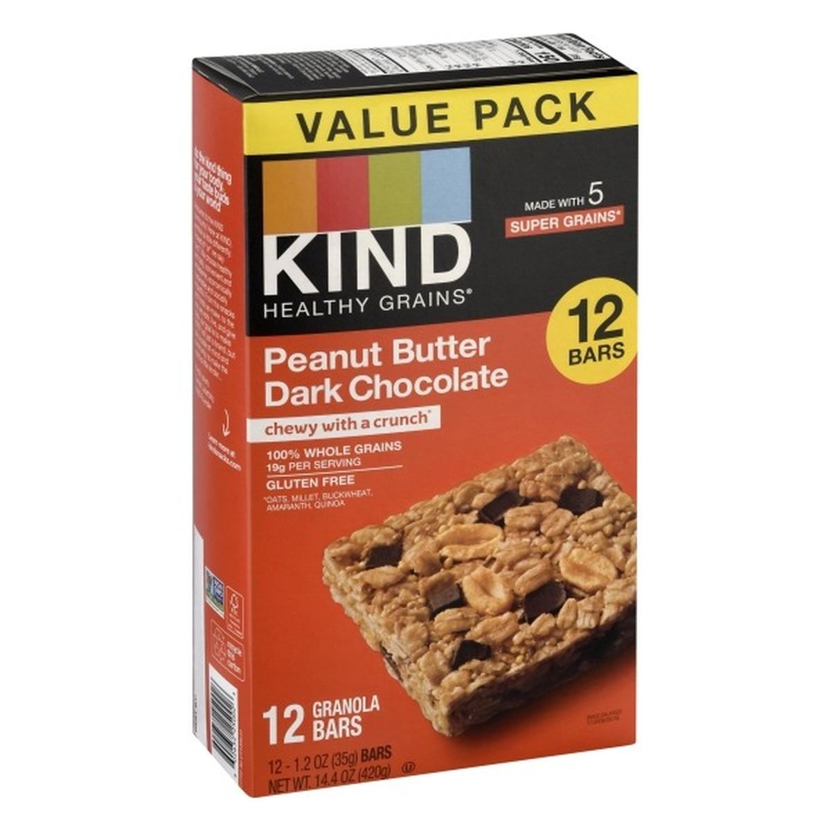 Calories in KIND Healthy Grains Granola Bars, Peanut Butter Dark Chocolate, Value Pack