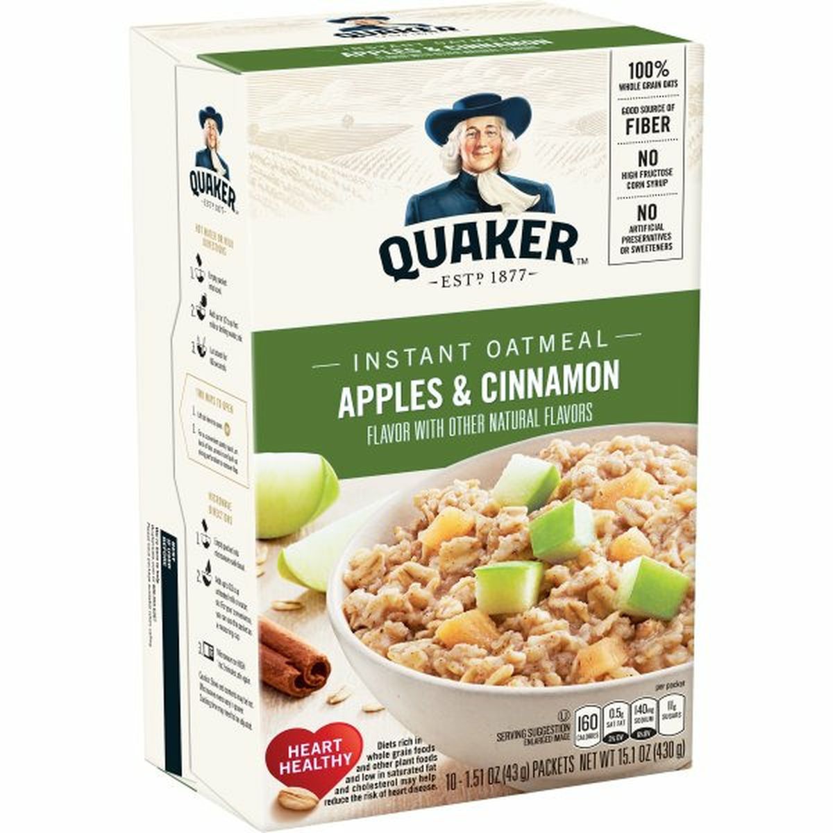 Calories in Quaker Instant Oatmeal Instant Oats Hot Cereal, Apple Cinnamon