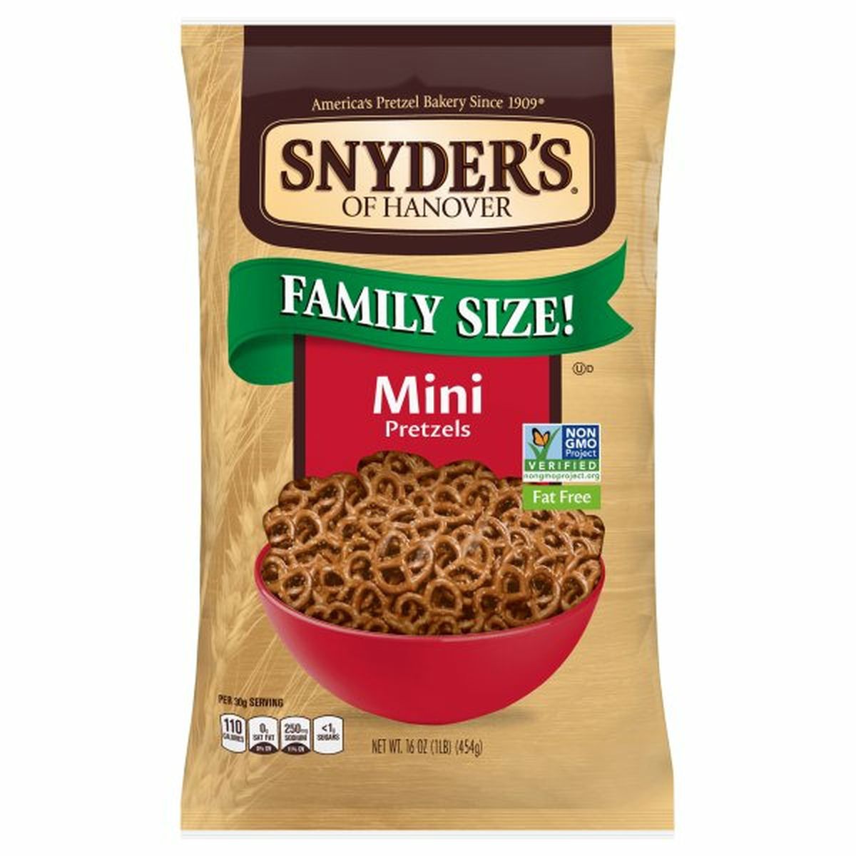 Calories in Snyder's of Hanovers Pretzels, Fat Free, Mini, Family Size