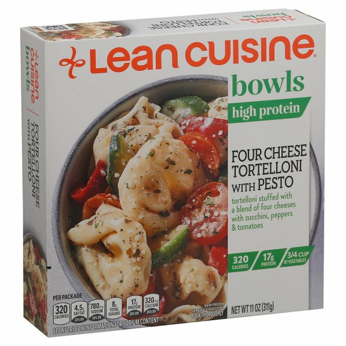 Calories in Lean Cuisine Bowls Four Cheese Tortelloni with Pesto