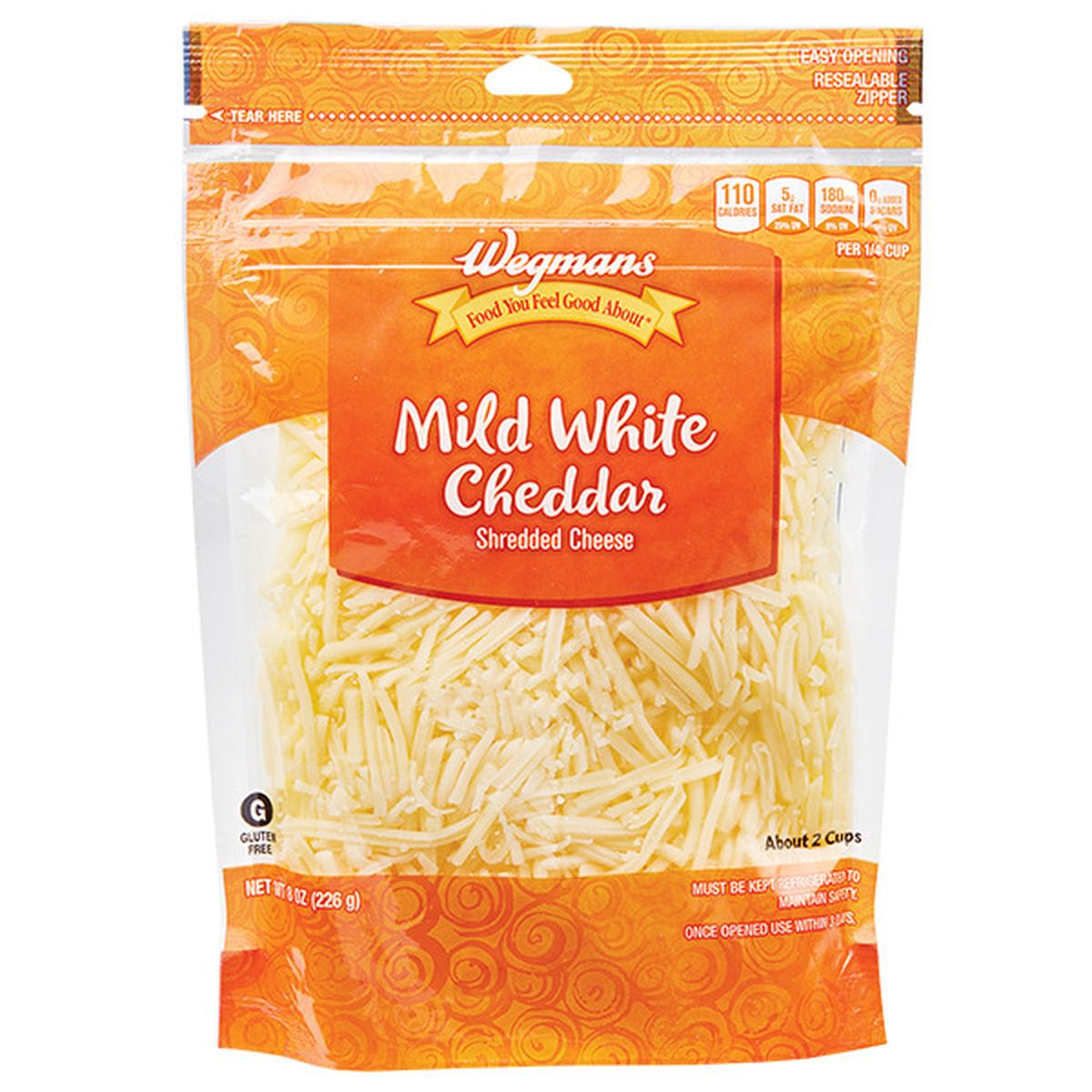 Calories in Wegmans Mild White Cheddar Shredded Cheese