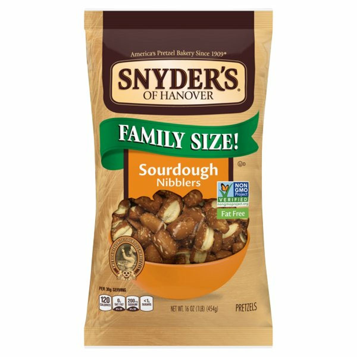 Calories in Snyder's of Hanovers Pretzels, Sourdough Nibblers, Family Size