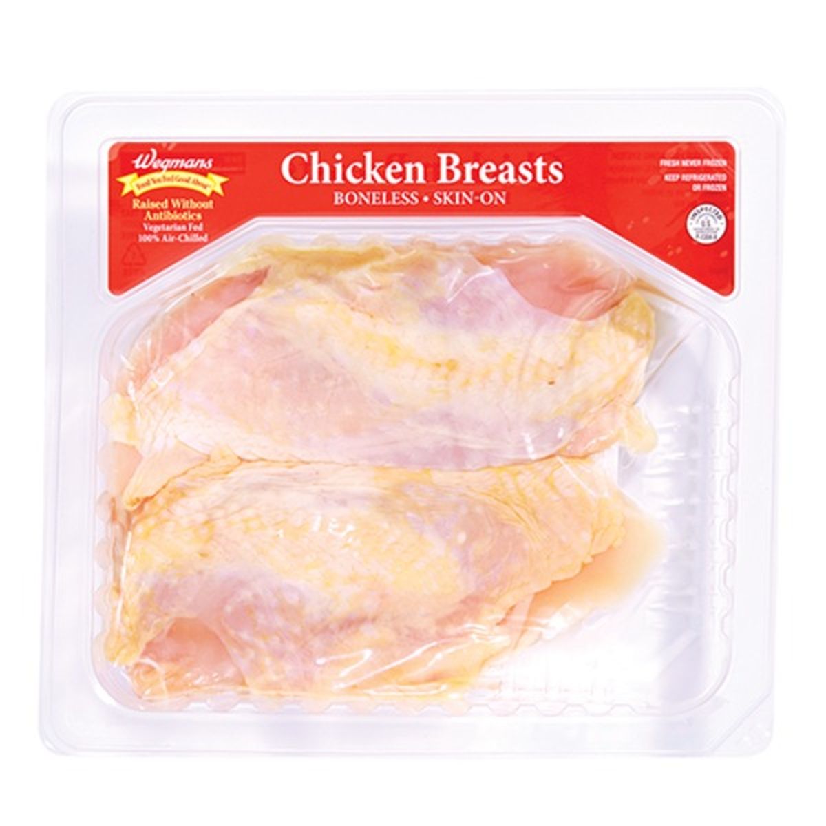 Calories in Wegmans Antibiotic Free Boneless Skin-On Chicken Breasts