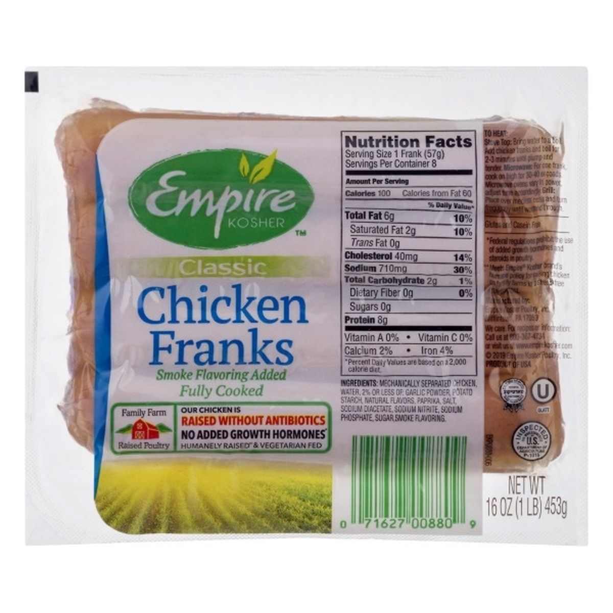Calories in Empire Kosher Chicken Franks, Classic