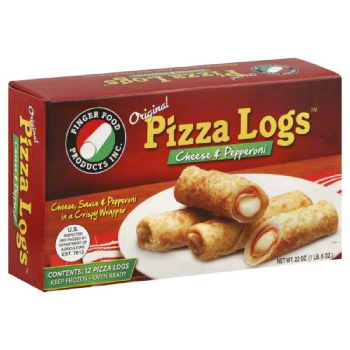 Calories in Finger Food Products Pizza Logs, Original, Cheese & Pepperoni