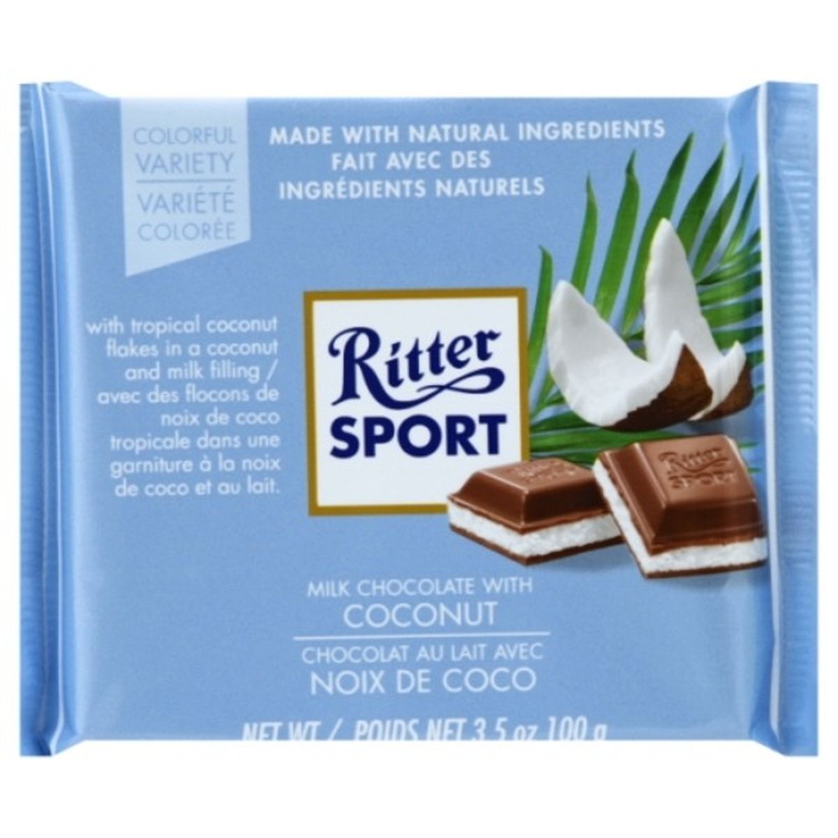 Calories in Ritter Sport Colorful Variety Milk Chocolate, with Coconut