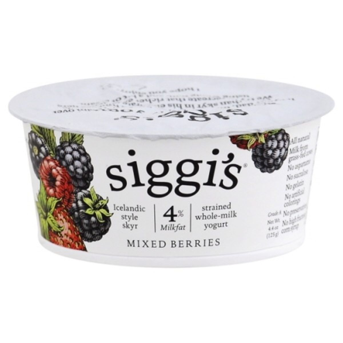 Calories in Siggi's Yogurt, Whole-Milk, Icelandic Style Skyr, Strained, Mixed Berries