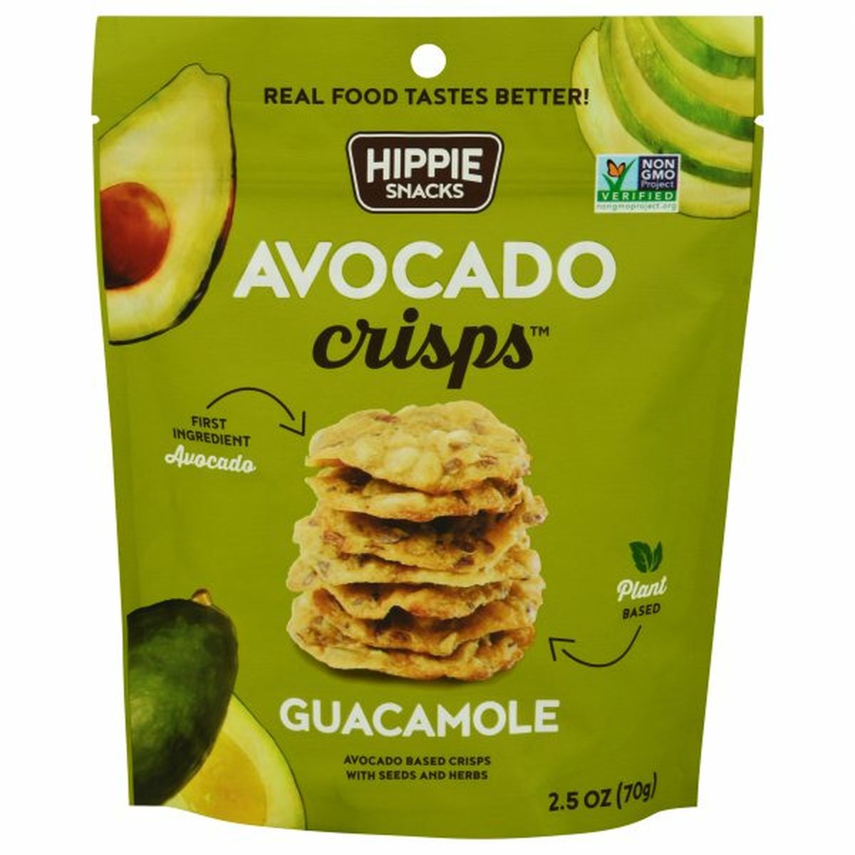 Calories in Hippie Snacks Avocado Crisps, Guacamole