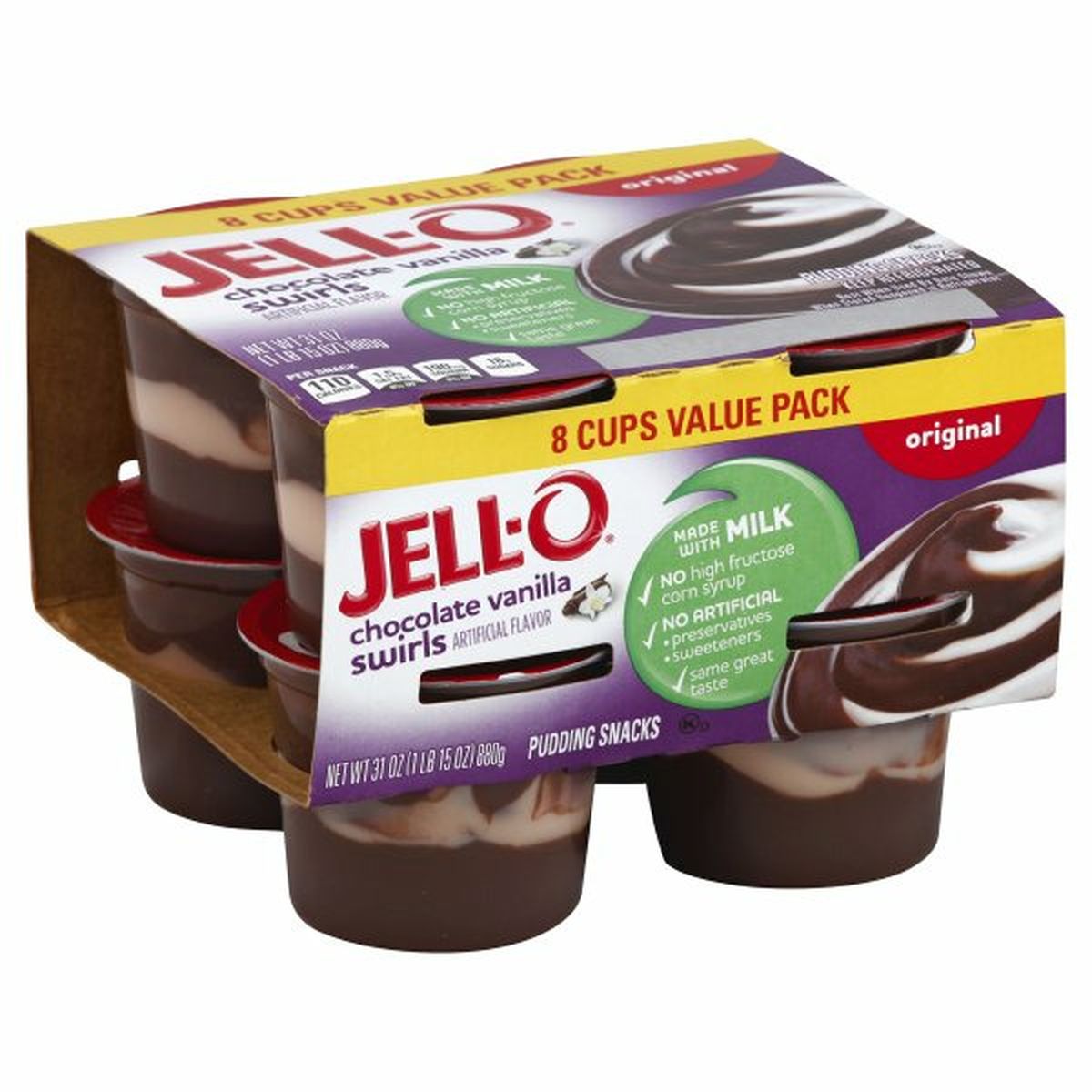 Calories in Jell-O Pudding Snacks, Original, Chocolate Vanilla Swirls, Value Pack