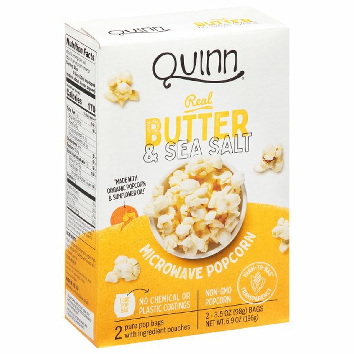 Calories in Quinn Microwave Popcorn, Butter & Sea Salt, 2 Pack
