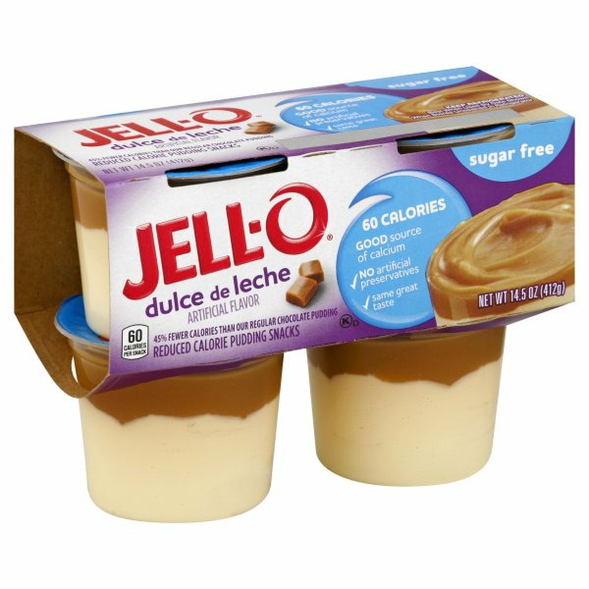 Calories in Jell-O Pudding Snacks, Reduced Calorie, Sugar Free, Dulce de Leche