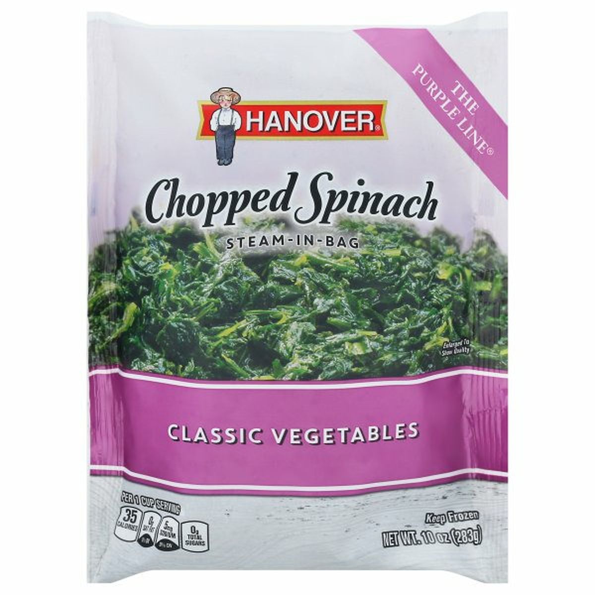 Calories in Hanover The Purple Line Chopped Spinach, Steam-in-Bag, Classic Vegetables