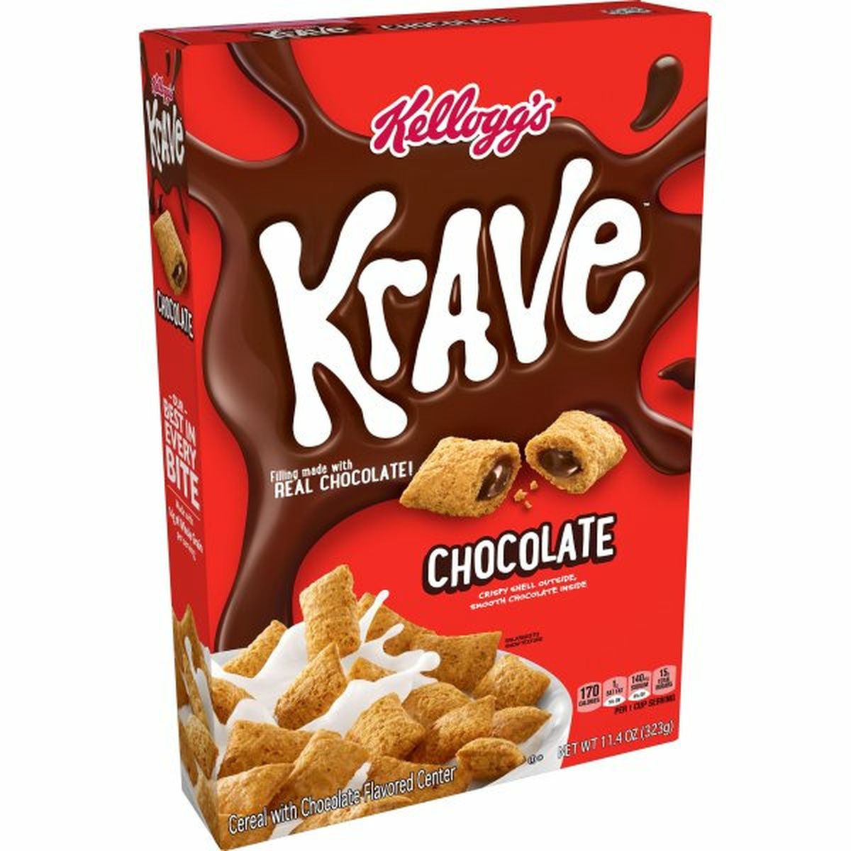 Calories in Kellogg's Krave Cereal Kellogg's Krave Breakfast Cereal, Chocolate, Filling Made with Real Chocolate, 11.4oz