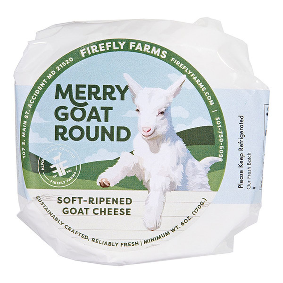 Calories in FireFly Farms Merry Goat Round Goat Cheese