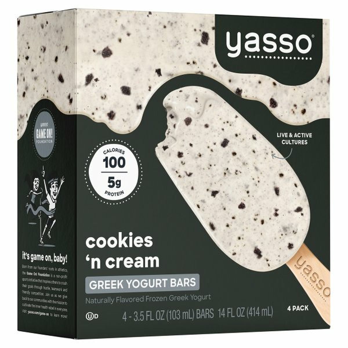 Calories in Yasso Frozen Greek Yogurt, Cookies n' Cream Bars, 4 pack