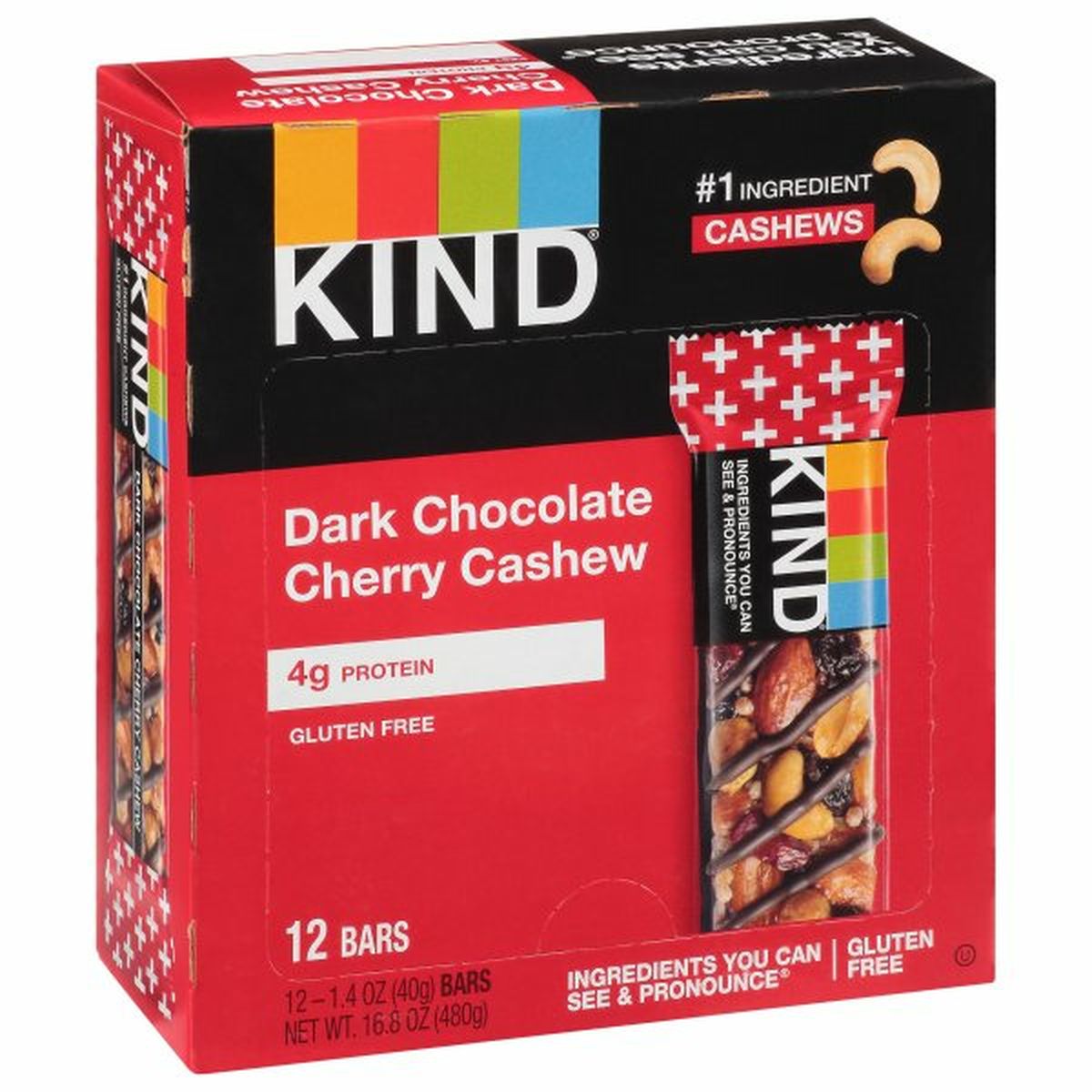 Calories in KIND Bars, Gluten Free, Dark Chocolate Cherry Cashew, 12 Pack