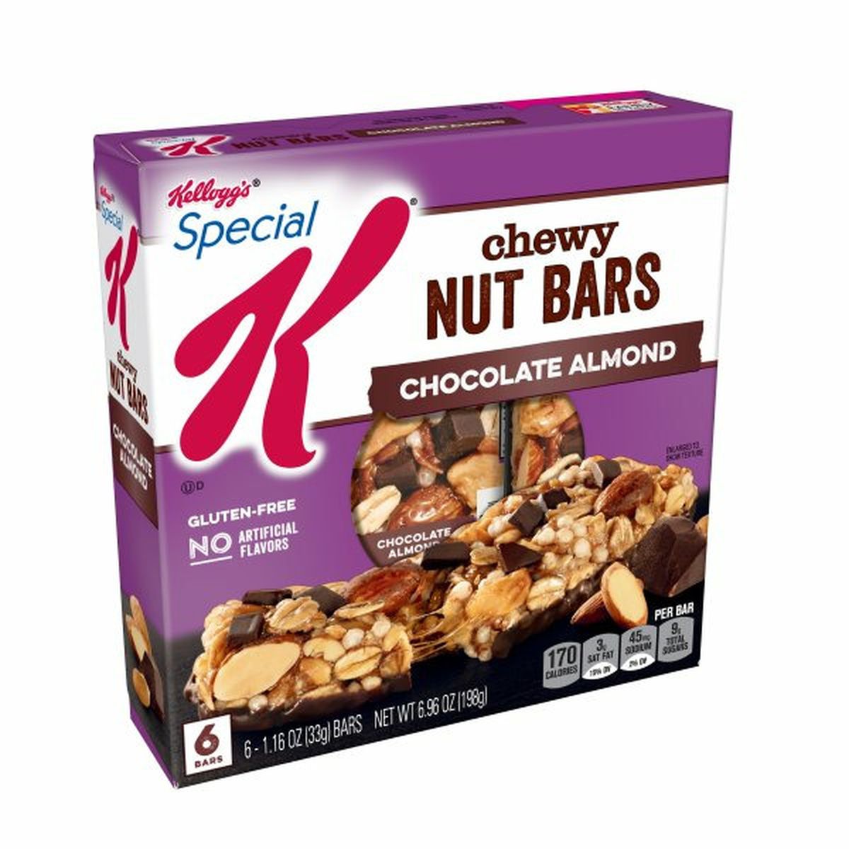 Calories in Kellogg's Special K Bars Kellogg's Special K Chewy Nut Bars, Chocolate Almond, Gluten Free, 6ct 6.96oz