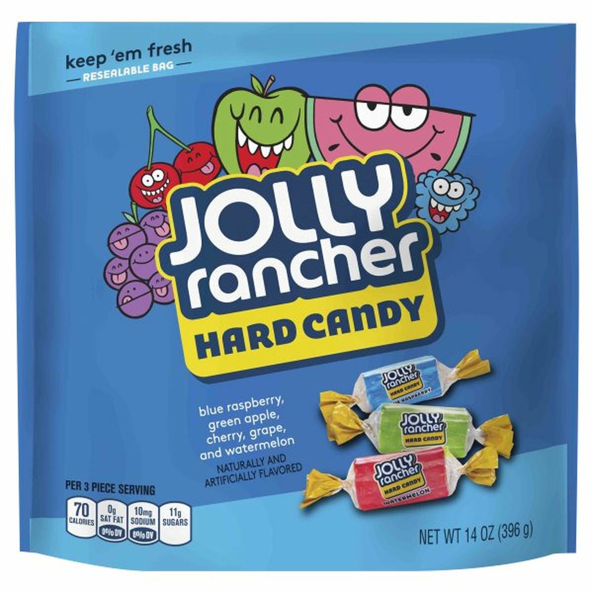 Calories in Jolly Ranchers Hard Candy, Watermelon, Green Apple, Cherry, Grape, and Blue Raspberry Flavors