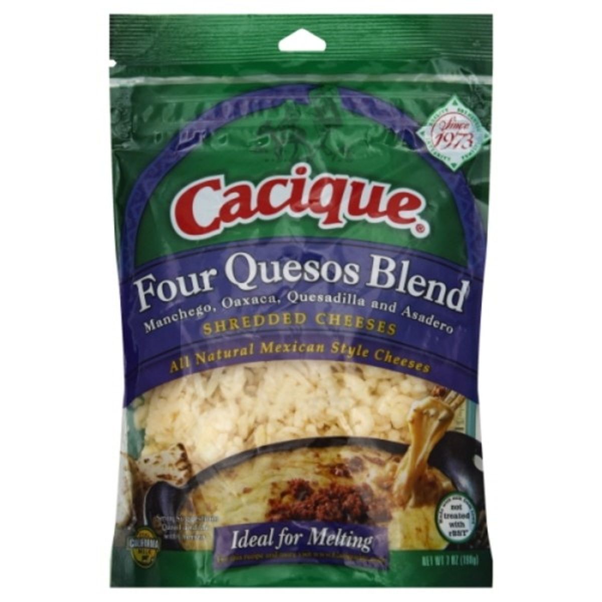Calories in Cacique Cheese, Shredded, Four Quesos Blend
