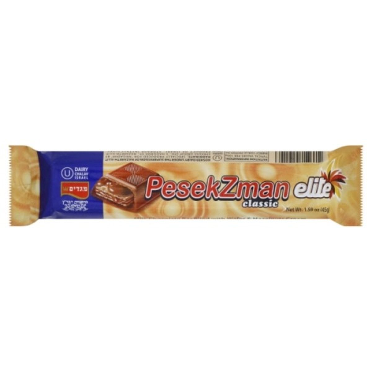 Calories in Elite Pesek Zman Milk Chocolate Bar, Classic, Wafer & Hazelnuts Cream