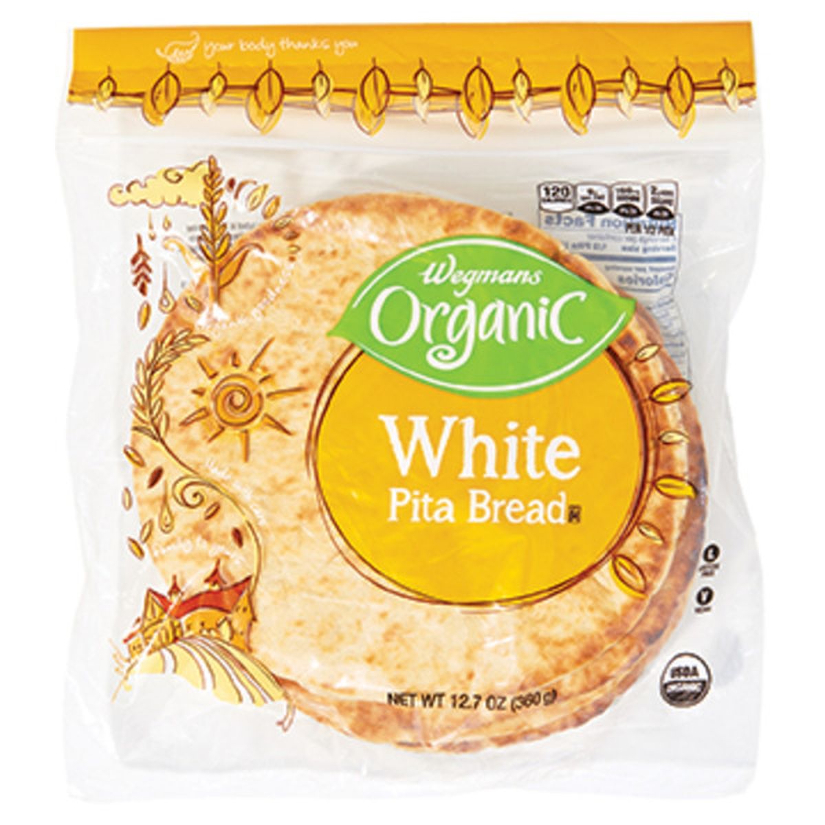 Calories in Wegmans Organic White Pita Bread