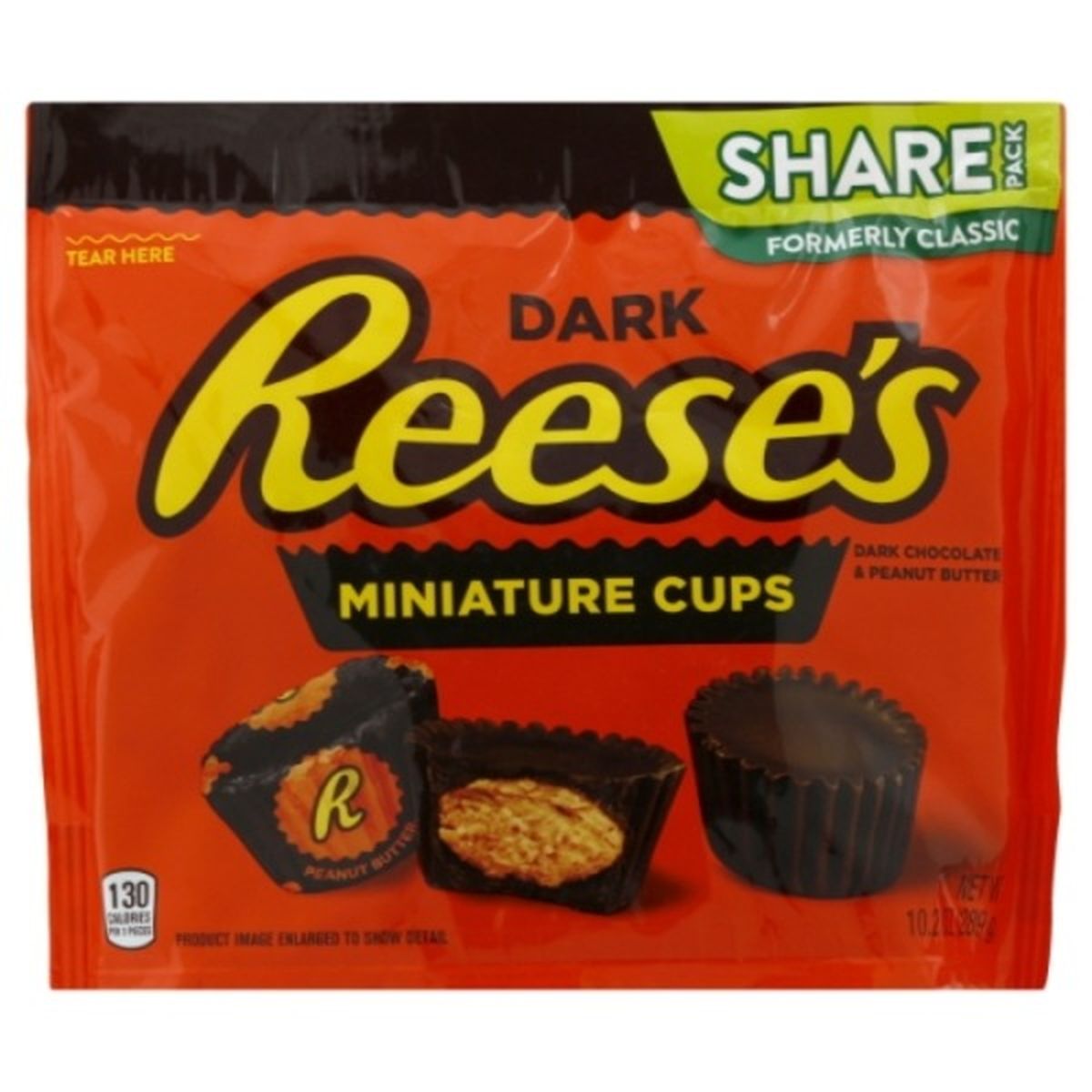 Calories in Reese's Miniature Cups, Dark Chocolate & Peanut Butter, Dark, Share Pack