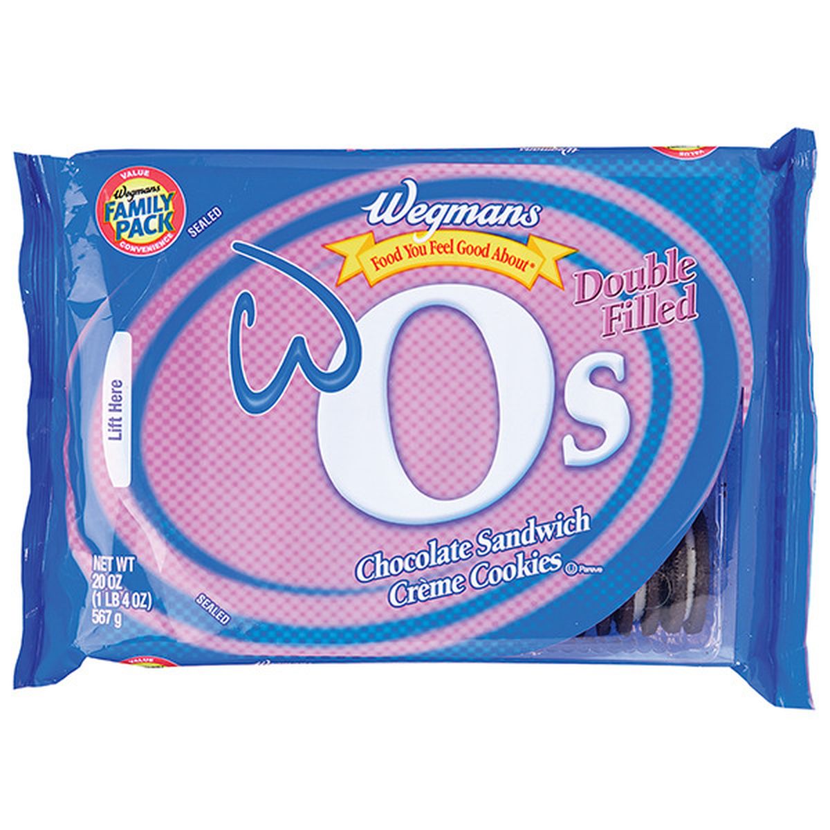 Calories in Wegmans Double Filled Original W O's: CrÃ¨me-Filled Chocolate Sandwich Cookies, FAMILY PACK