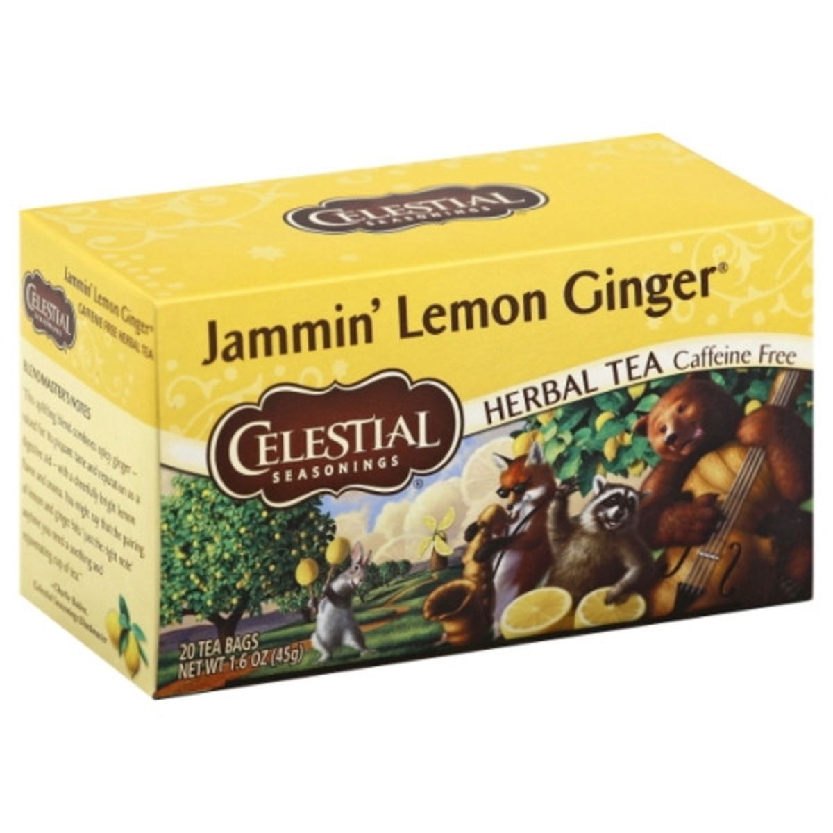 Calories in Celestial Seasonings Herbal Tea, Jammin' Lemon Ginger, Caffeine Free, Bags