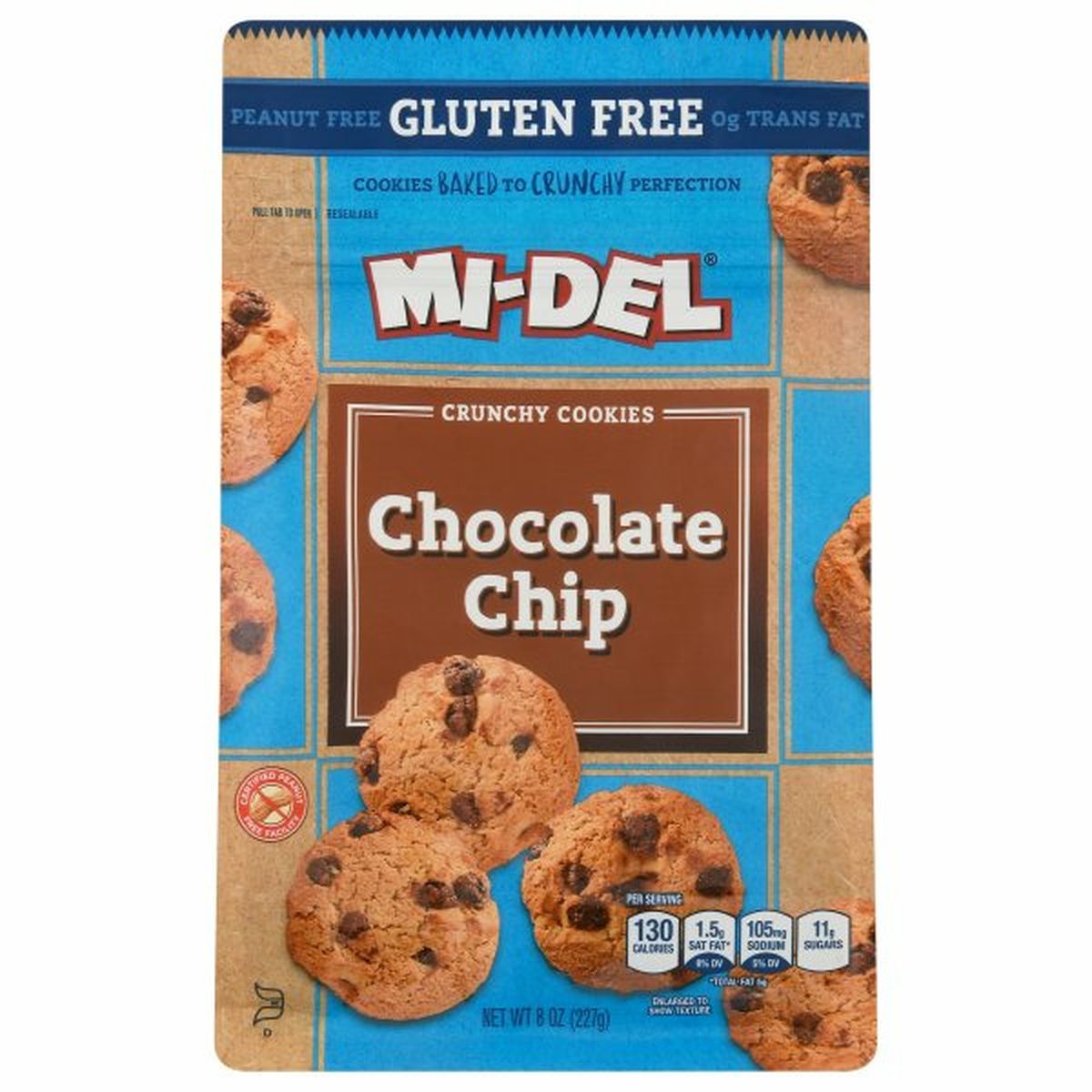 Calories in Mi-Del Crunchy Cookies, Gluten Free, Chocolate Chip