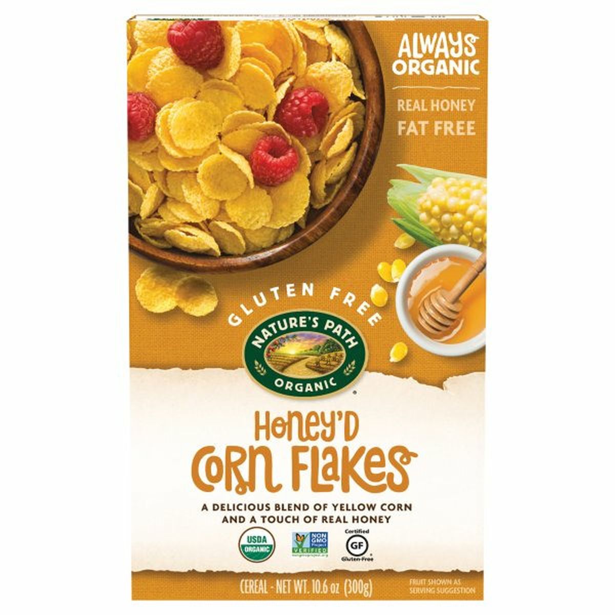 Calories in Nature's Path Cereal, Gluten Free, Honey'D Corn Flakes