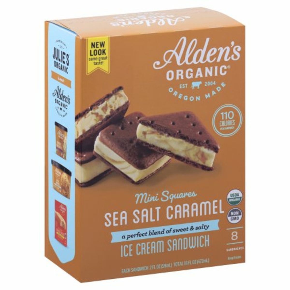 Calories in Aldenâ€™s Organic Ice Cream Sandwich, Sea Salt Caramel, Organic, Mini Squares