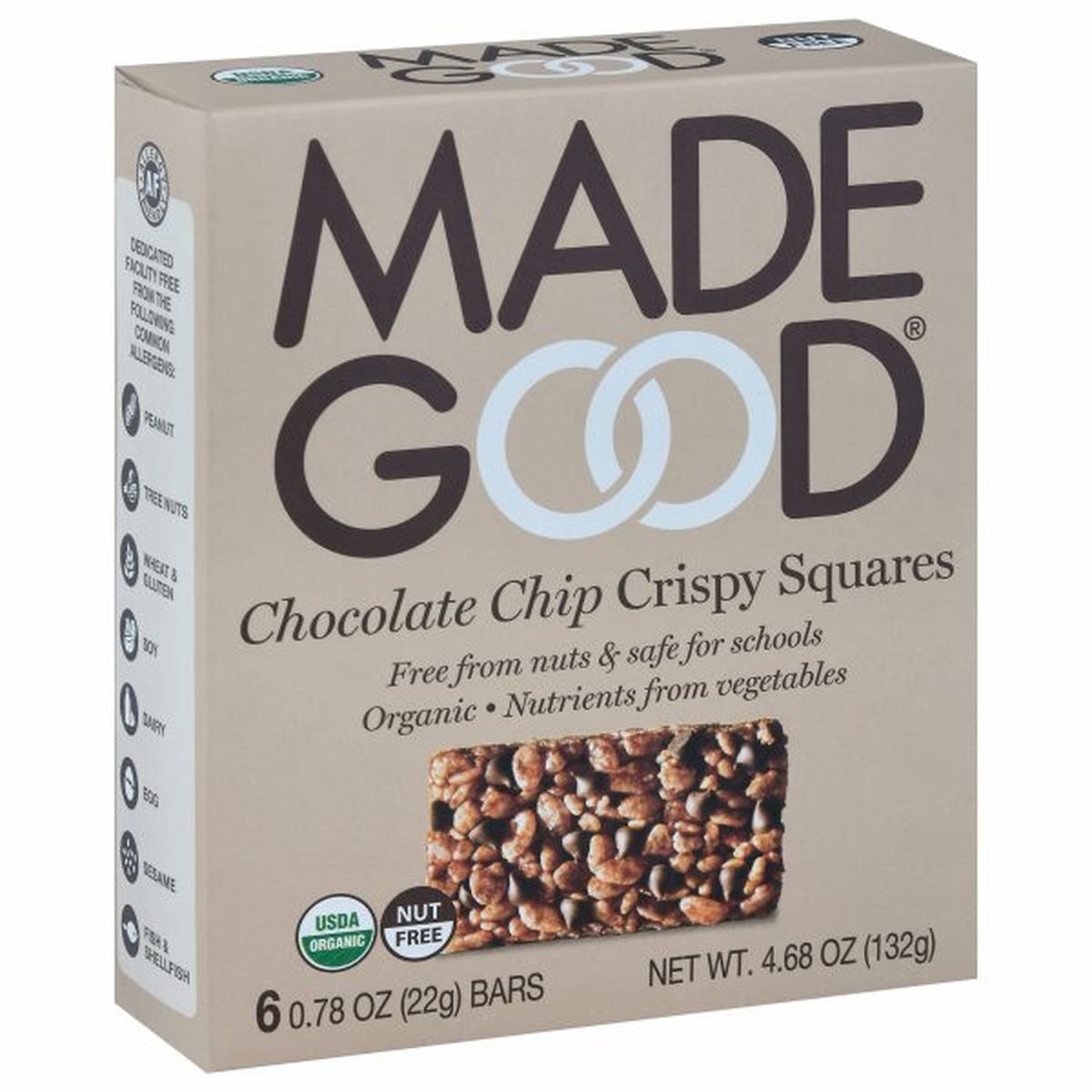 Calories in Made Good Crispy Squares, Chocolate Chip, 6 Pack
