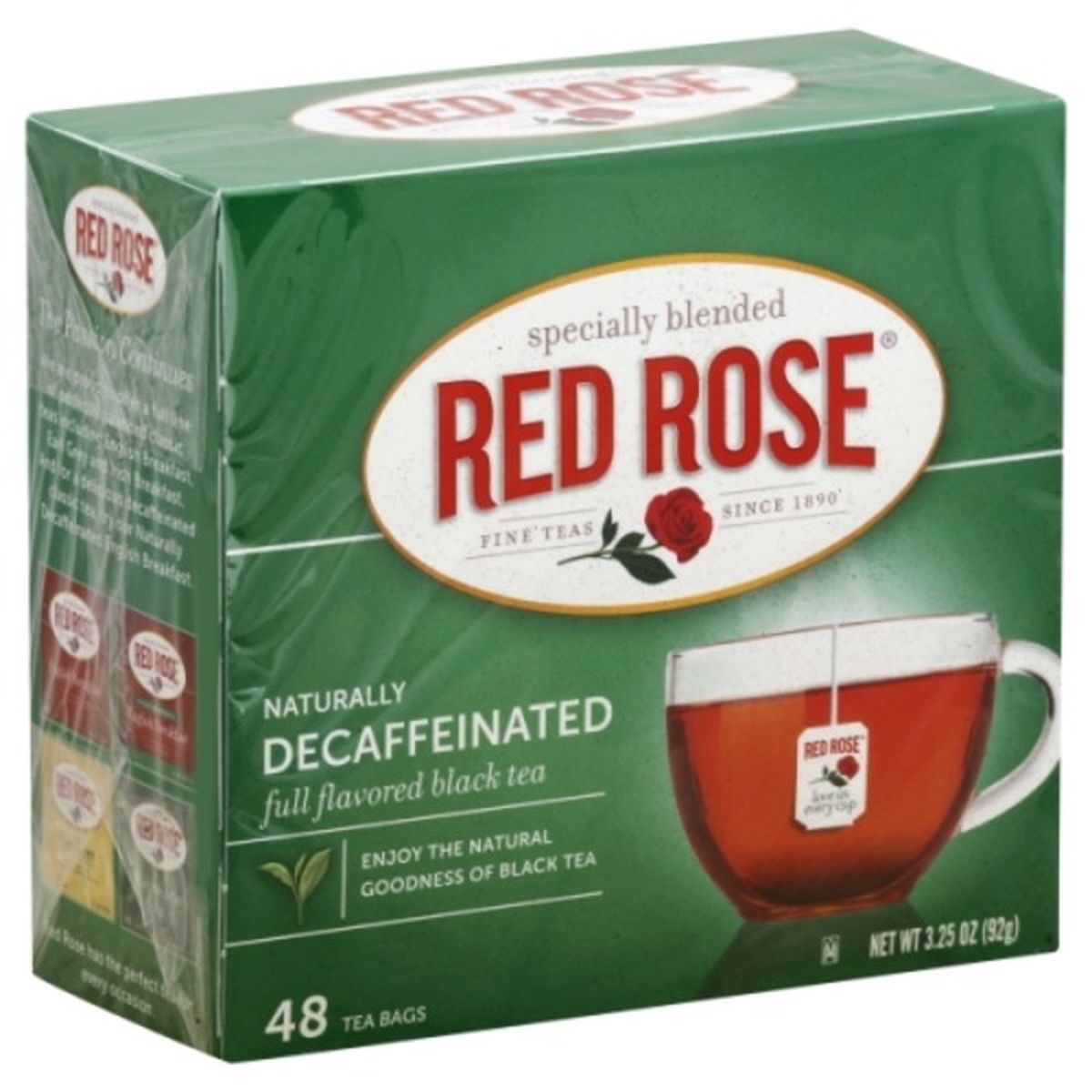 Calories in Red Rose Black Tea, Full Flavored, Naturally Decaffeinated, Bags