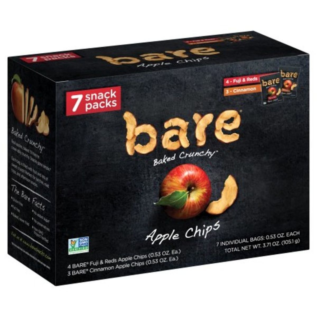 Calories in Bare Baked Crunchy Apple Chips, Fuji & Reds, Cinnamon Snack Pack