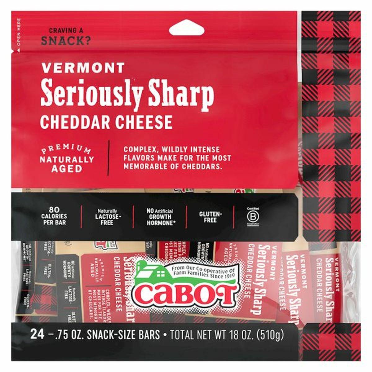 Calories in Cabot Cheese, Vermont Seriously Sharp Cheddar, Snack-Size Bars