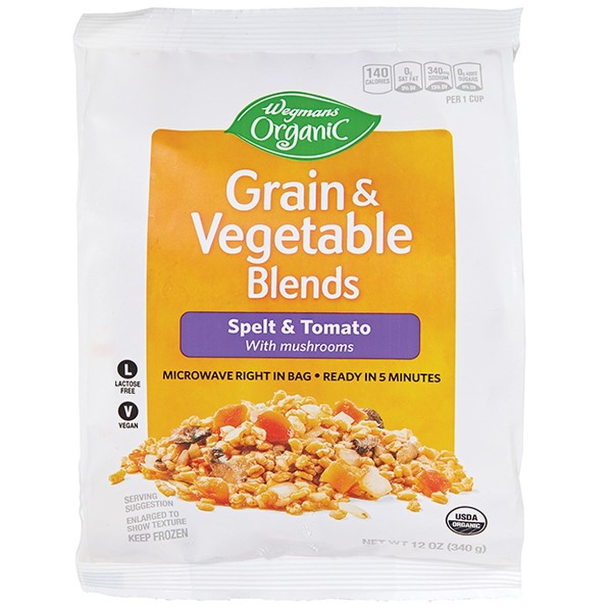 Calories in Wegmans Organic Grain & Vegetable Blends, Spelt & Tomato
