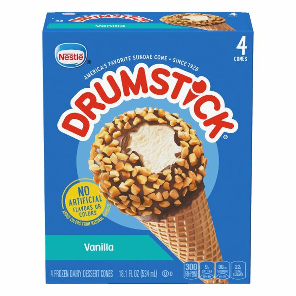 Calories in Drumstick Frozen Dairy Dessert Cones, Vanilla, 4 Pack