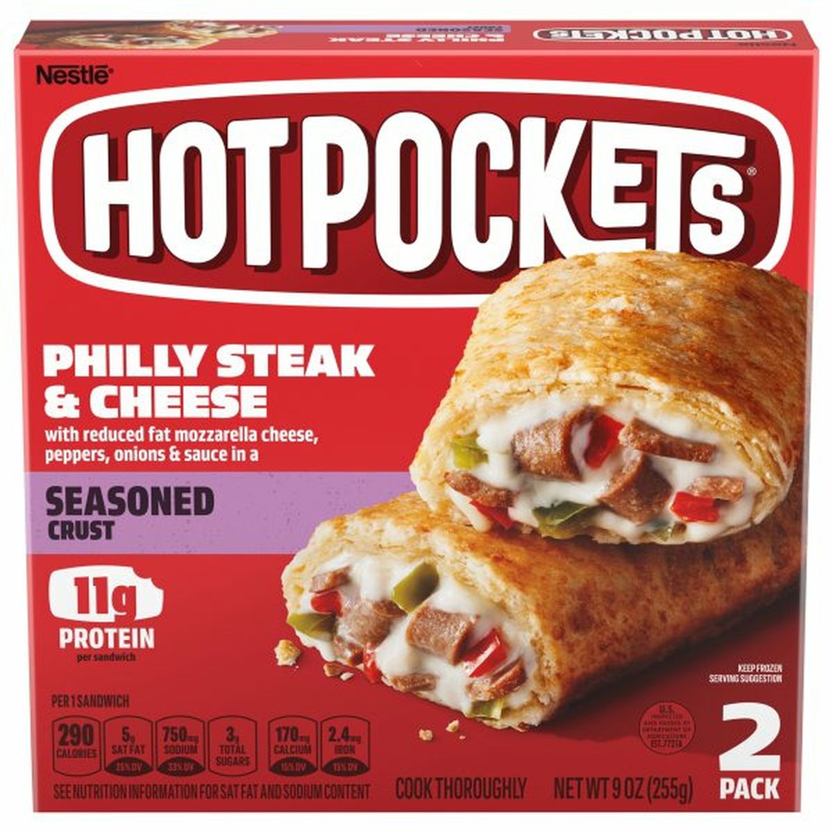 Calories in Hot Pockets Sandwiches, Philly Steak & Cheese, Seasoned Crust, 2 Pack