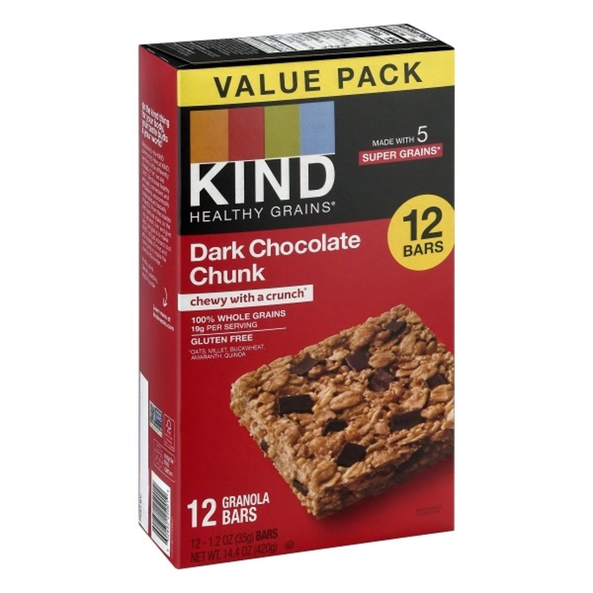 Calories in KIND Healthy Grains Granola Bars, Dark Chocolate Chunk, Value Pack
