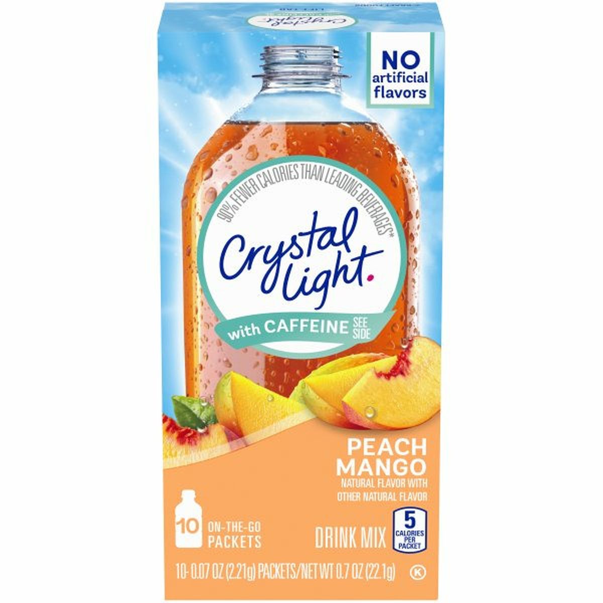 Calories in Crystal Light Peach Mango On-The-Go Powdered Drink Mix with Caffeine