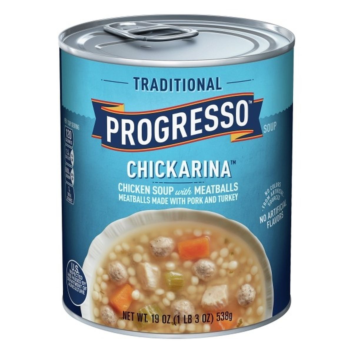 Calories in Progresso Chickarina Soup, Chicken Soup, with Meatballs