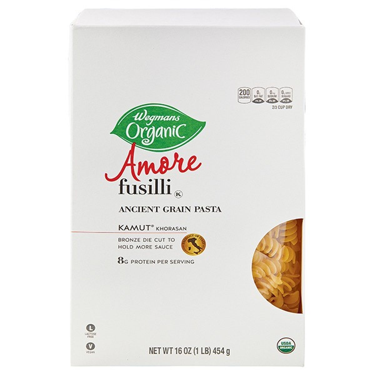 Calories in Wegmans Organic Amore Fusilli, Ancient Grain Pasta, KAMUTs Khorasan
